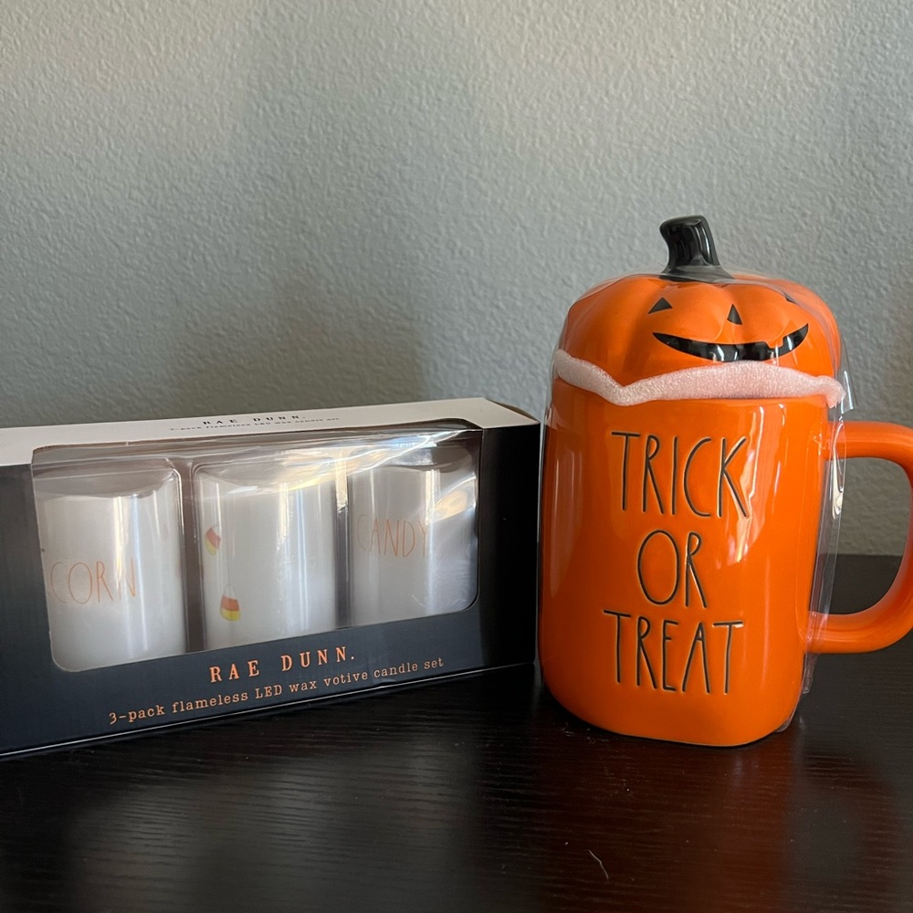 Rae Dunn Halloween Topper Mug and Candle Bundle